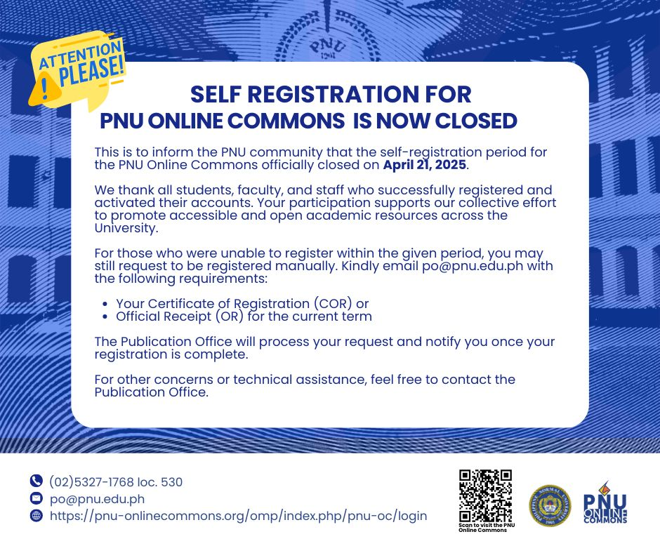 Self Registration for PNU Online Commons is Now Closed