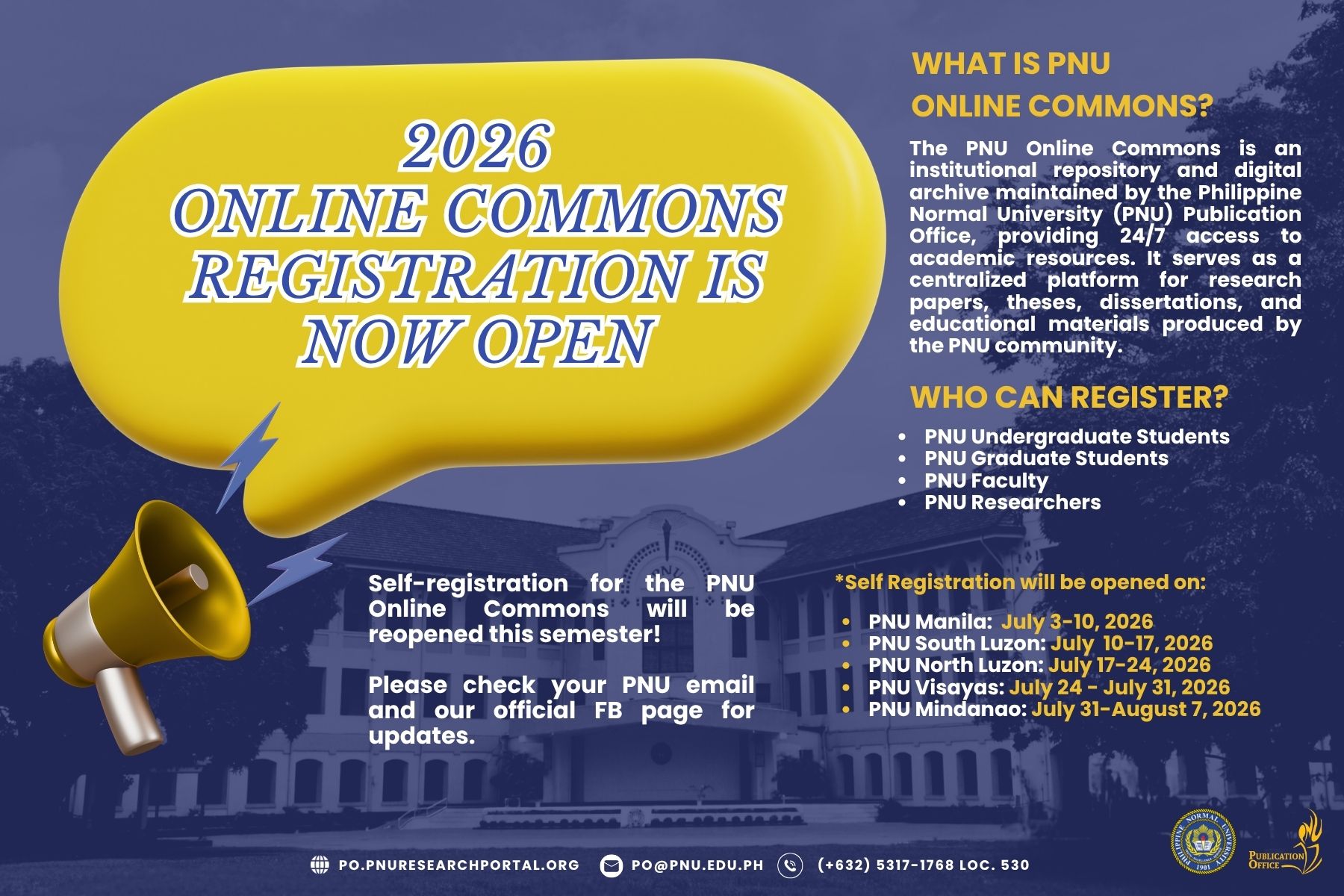 PNU Online Commons Self-Registration Schedule